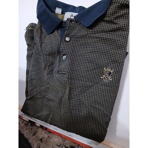 Vintage Pringle Mens Polo Shirt Blue Brown Check‎ Size Large Casual Preppy